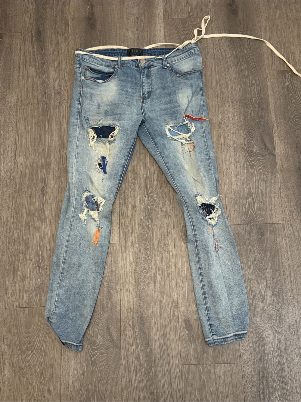 Thrt Men’s Light Blue Distressed Ripped Jeans